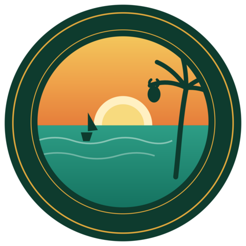 Fearless Adventures emblem — sunset, sailboat, and palm over the Gulf of Papagayo